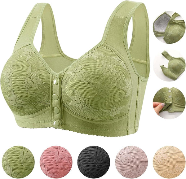 Women’s Front Button Lace Comfort Bra | Non-Wired Full Coverage Support