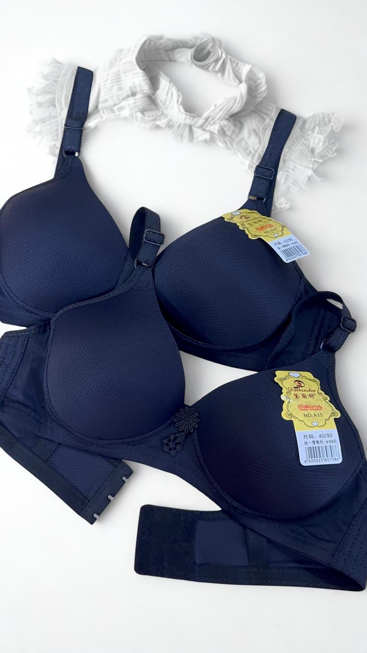 Pack of 2 Black Padded Bras – Smooth Cup Everyday Comfort T-Shirt Bras (B Cup)