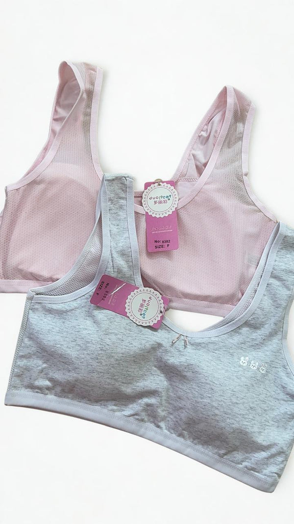Pack of 2 Teen Girls Training Bras with Removable Pads Free Size Soft Breathable Beginner Bra Pakistan