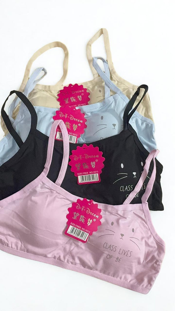 Pack of 4 Girls Training Bras with Removable Pads | Free Size | Soft Cotton Stretch | Random Colors