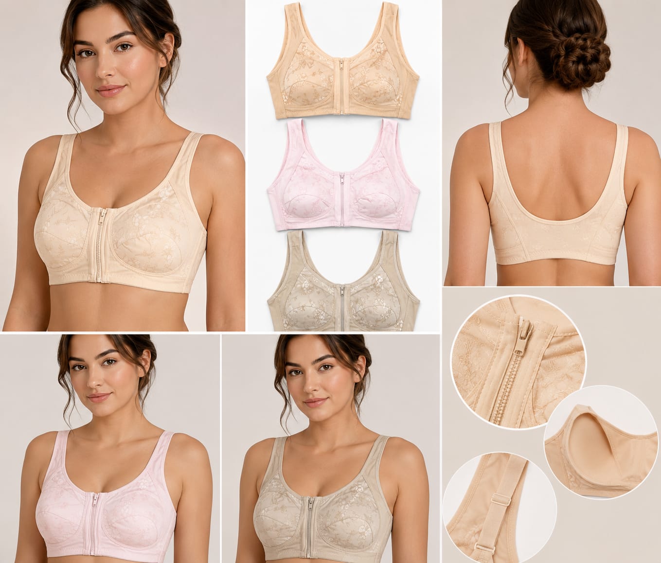 Silken Front Open Zip Cotton Light Padded Bra for Women | Wireless Comfort Bra | Size 34-42