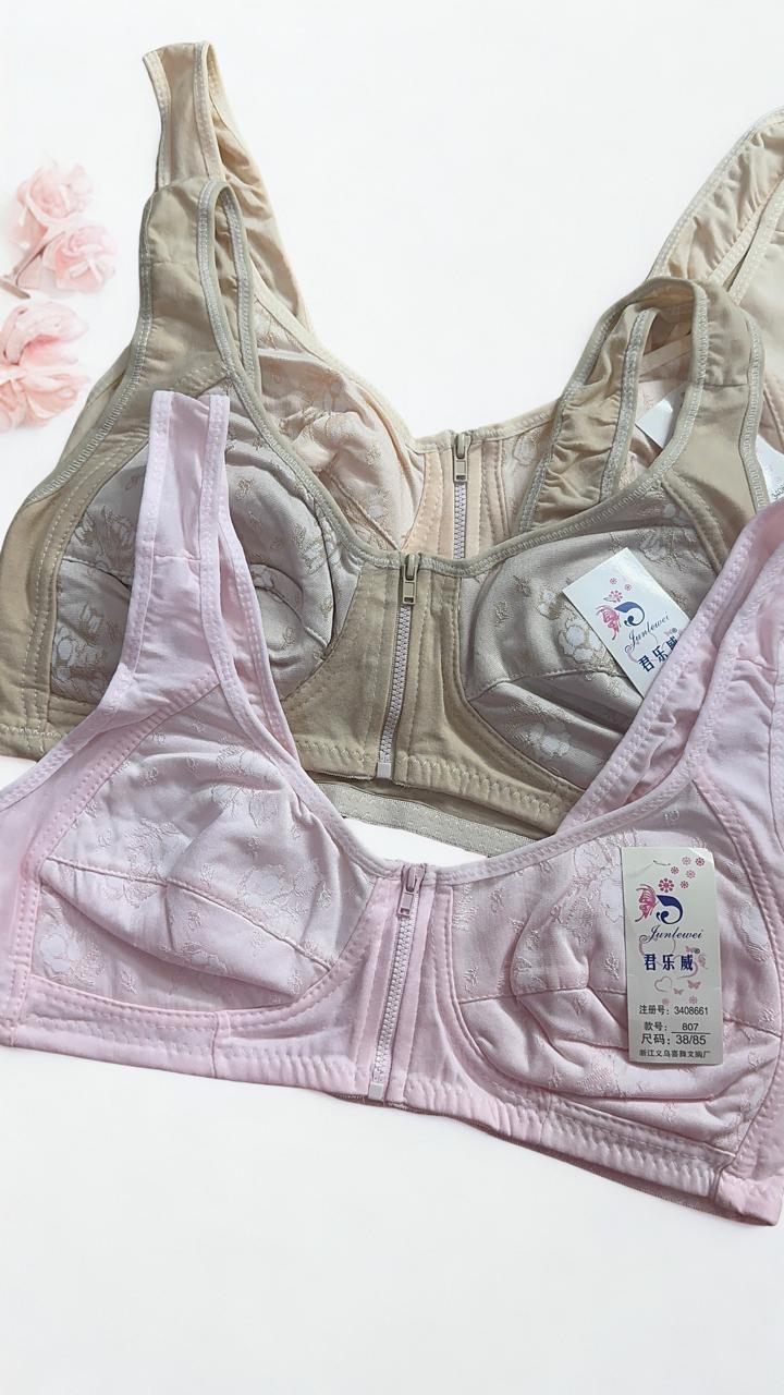 Silken Front Open Zip Cotton Light Padded Bra for Women | Wireless Comfort Bra | Size 34-42