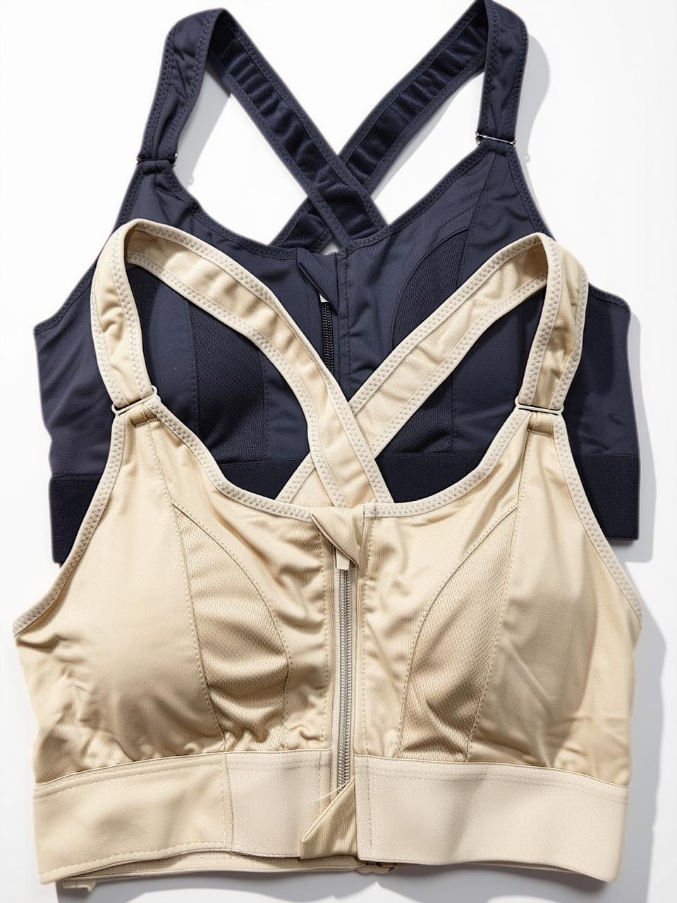 Women’s High Support Front Zip Sports Bra – Adjustable Cross Back