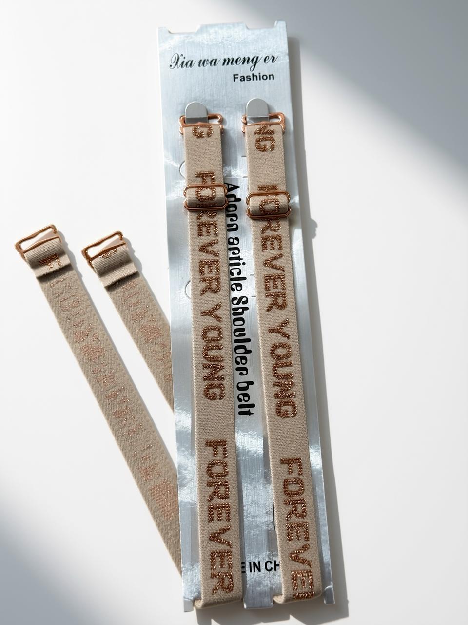 Fancy Printed Bra Straps for Women – Adjustable Skin Color Shoulder Straps with Rose Gold Lettering