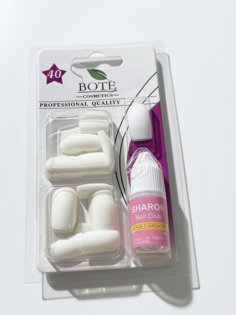 40-Piece White Artificial Nails Set with Glue – Press-On Nail Tips