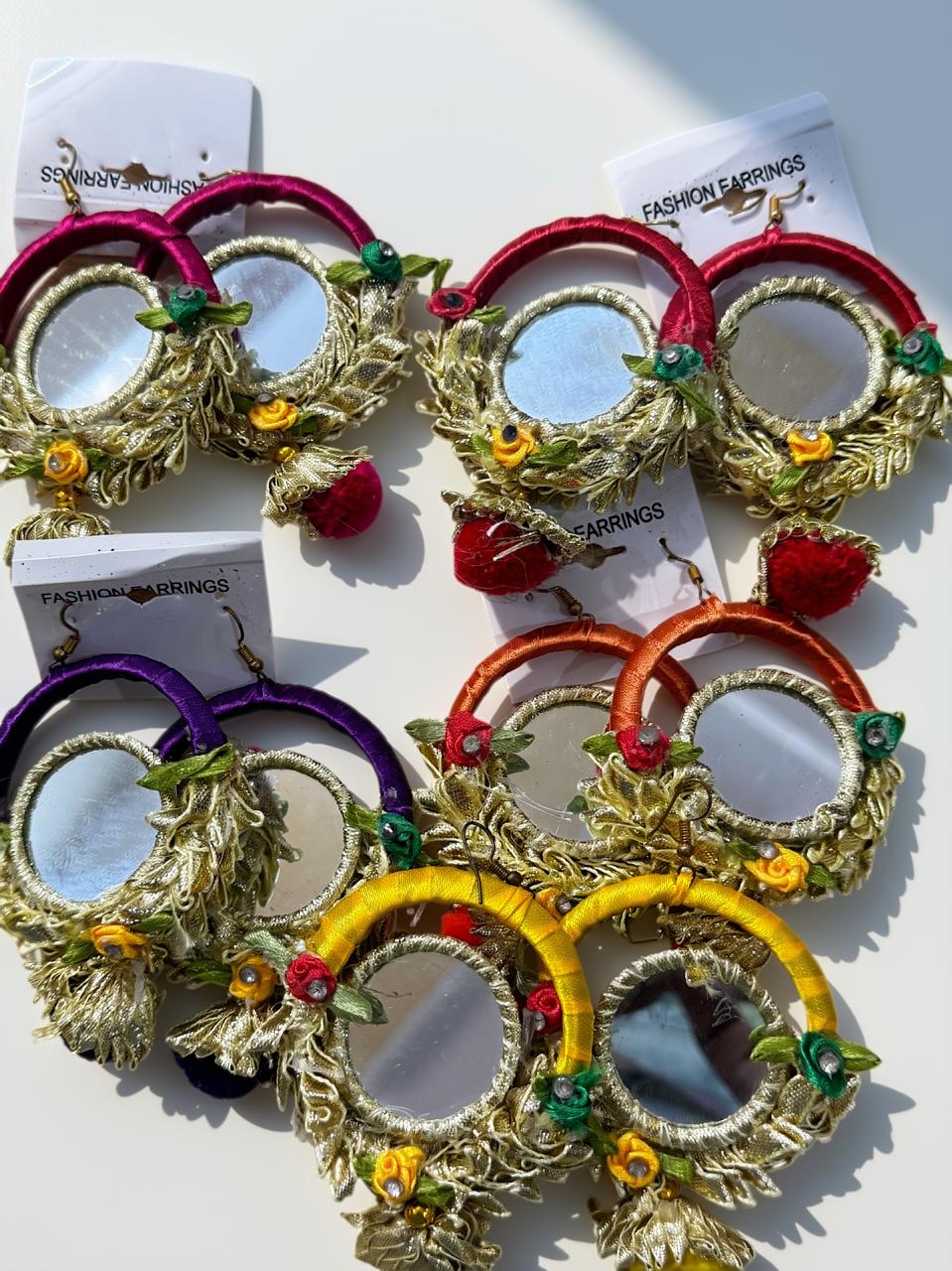 Mehndi Mayun Mirror Earrings for Women – Traditional Floral Jewelry