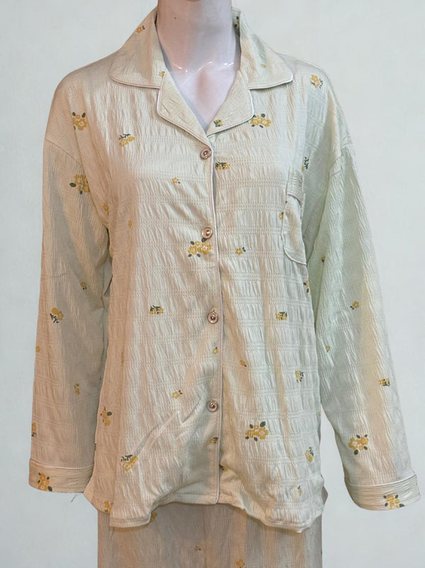 Green Stretchy Pajama Set – Collar Style, White Piping | XL‑XXL