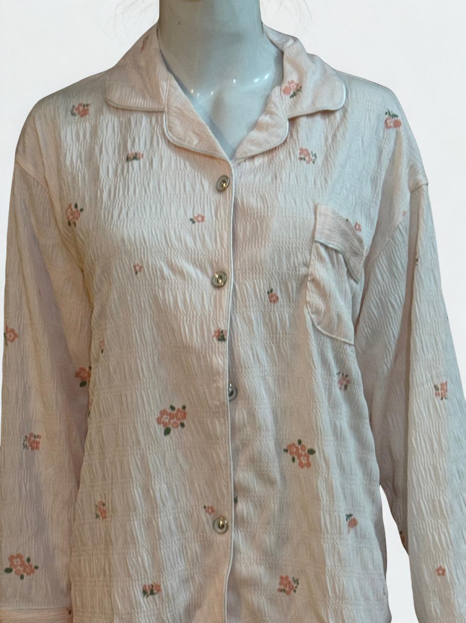 Pink Stretchy Pajama Set – Collar Style, White Piping | XL‑XXL