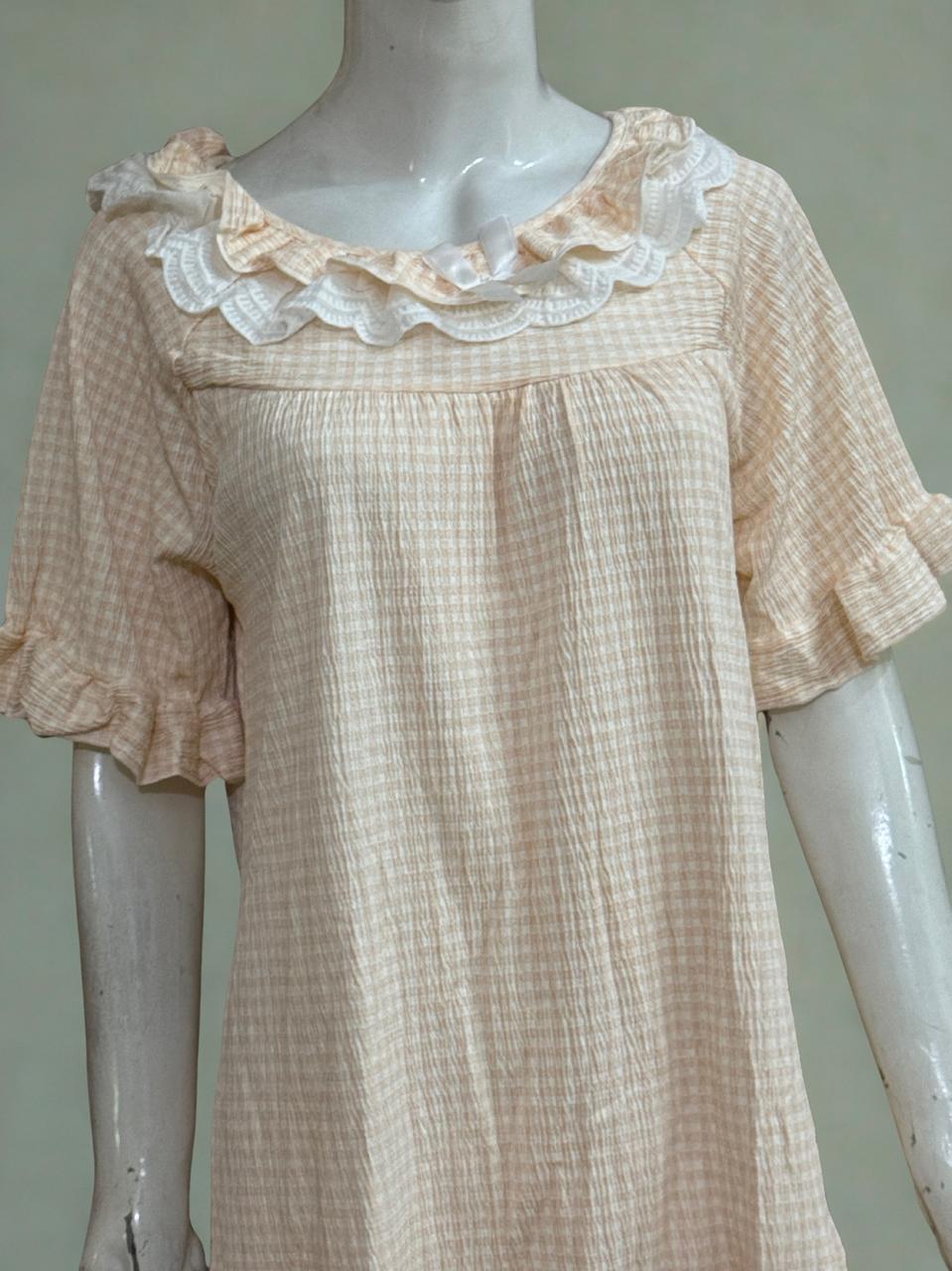 Check Print PJ Set – Short Sleeves, Soft Fabric Nightwear