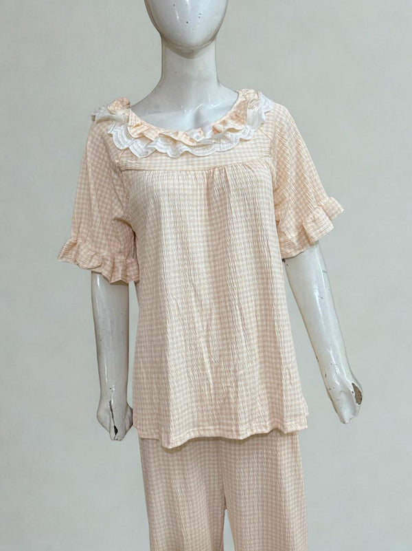 Check Print PJ Set – Short Sleeves, Soft Fabric Nightwear