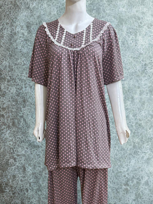 Polka Print Cotton PJ Set – Soft & Breathable Nightwear