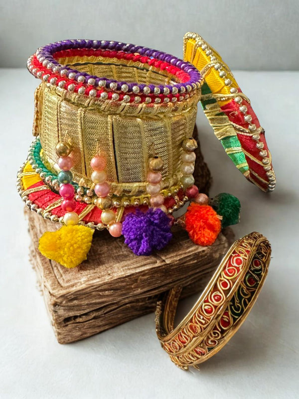 Handmade Multicolor Silk Thread & Gota Bangles Set – Traditional Indian/Pakistani Jewelry