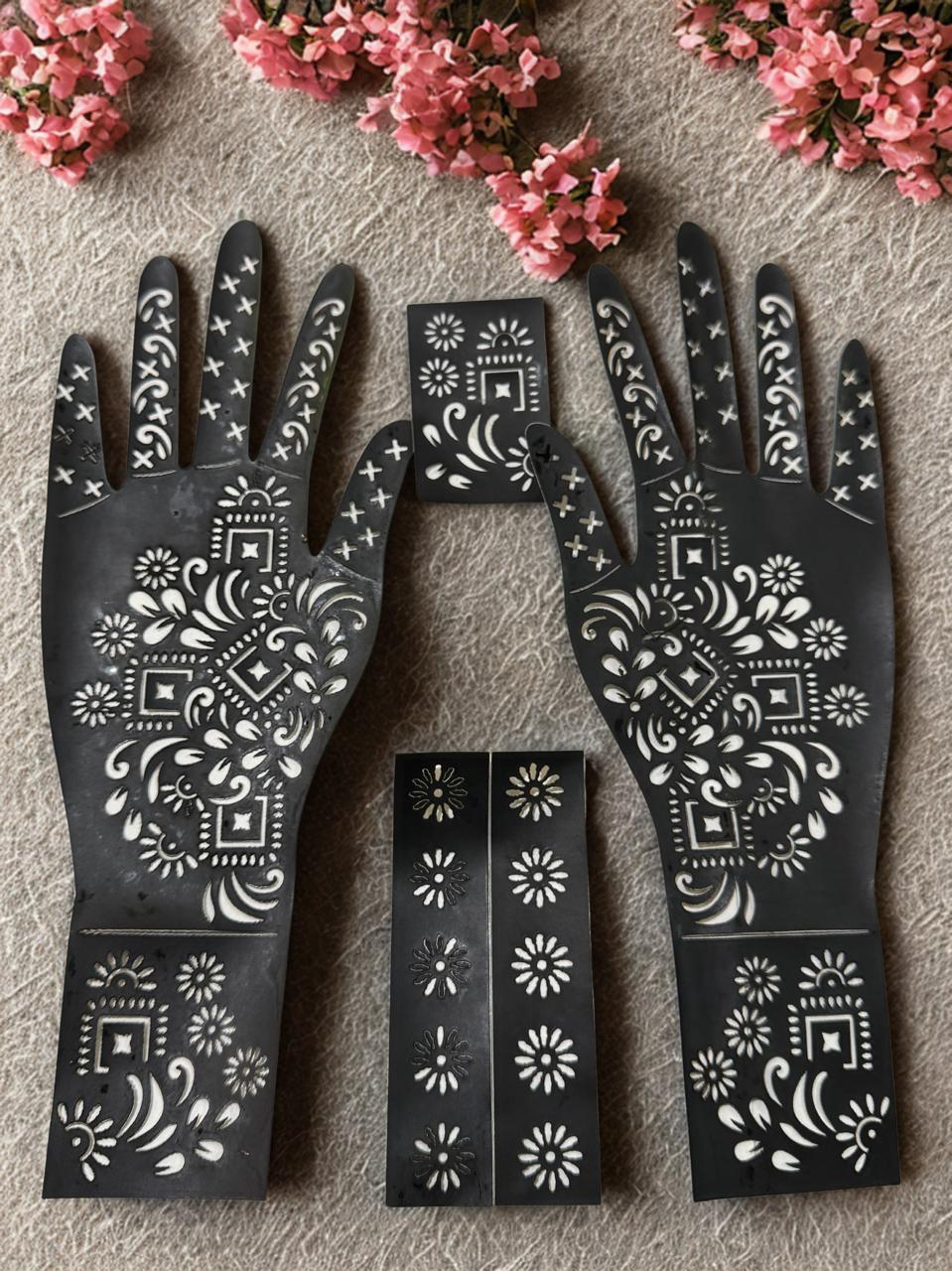 Reusable Mehndi Hand Stencil – Easy Arabic & Floral Henna Design for Eid, Weddings & Parties