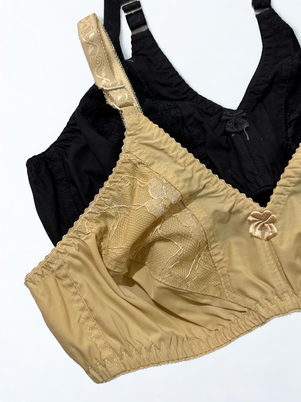 Cotton Full Coverage Non-Wired Bra Bundle (2 Pack – Skin & Black) | Sizes 32–42 B Cup