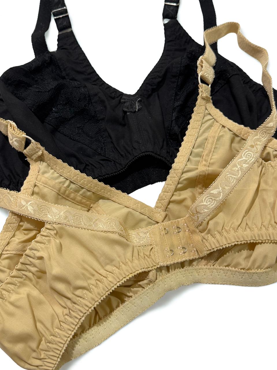 Cotton Full Coverage Non-Wired Bra Bundle (2 Pack – Skin & Black) | Sizes 32–42 B Cup