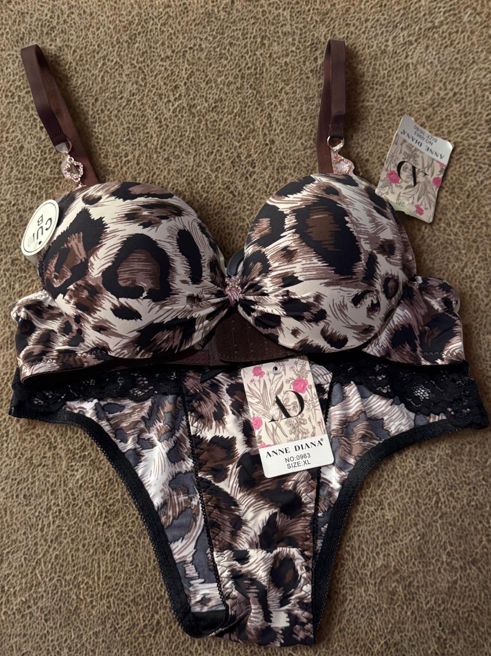 Luxury Leopard Print Padded Bra & Panty Set – Women’s Lingerie (36-42B)