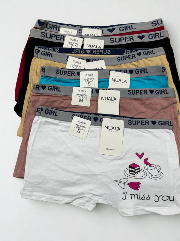 Pack of 2 Women’s Cotton Boxer-Style Panties – Super Girl Waistband (Sizes S, M, L)