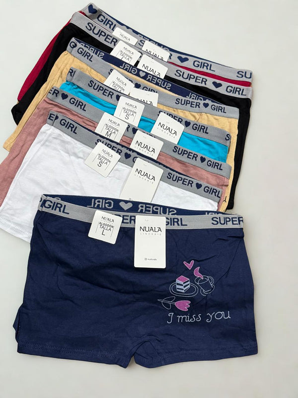 Pack of 2 Women’s Cotton Boxer-Style Panties – Super Girl Waistband (Sizes S, M, L)