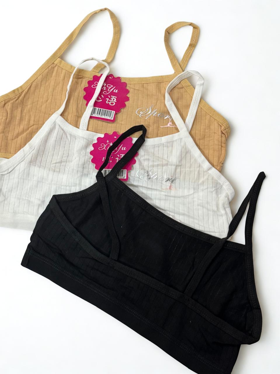 Pack of 3 Teen Girls Training Bras – Cotton | Free Size | Thin Fixed Straps