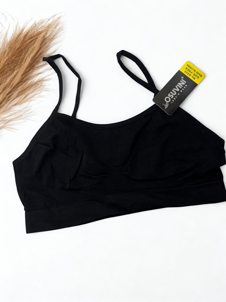 Pack of 2 Training Bras – Skin & Black | Fixed Straps | Padless Soft Stretchable Fabric