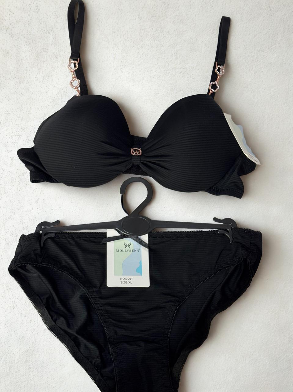 Stone Strap Push Up Bra with Matching Panty Set – Cup B, Size 36-42