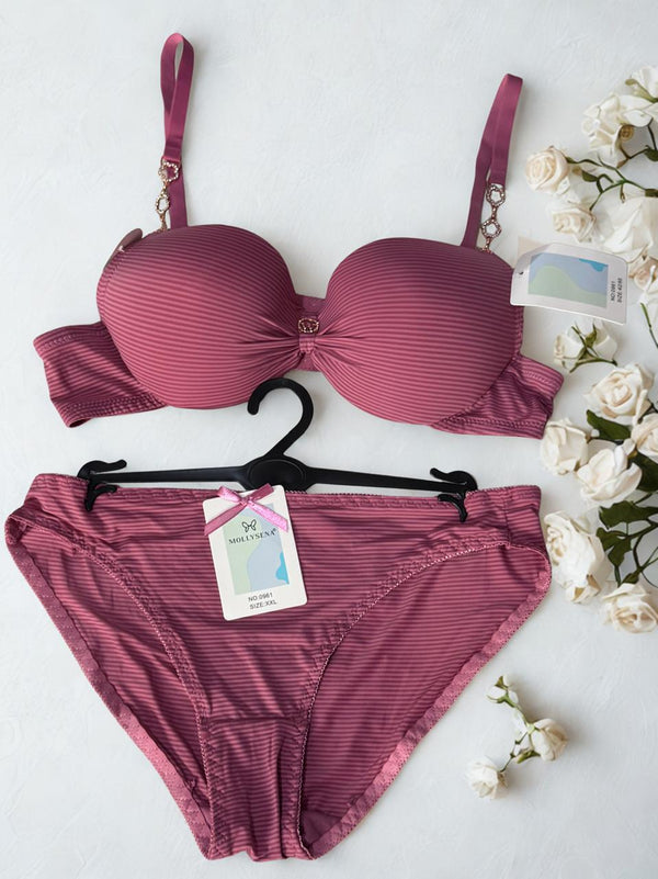 Stone Strap Push Up Bra with Matching Panty Set – Cup B, Size 36-42