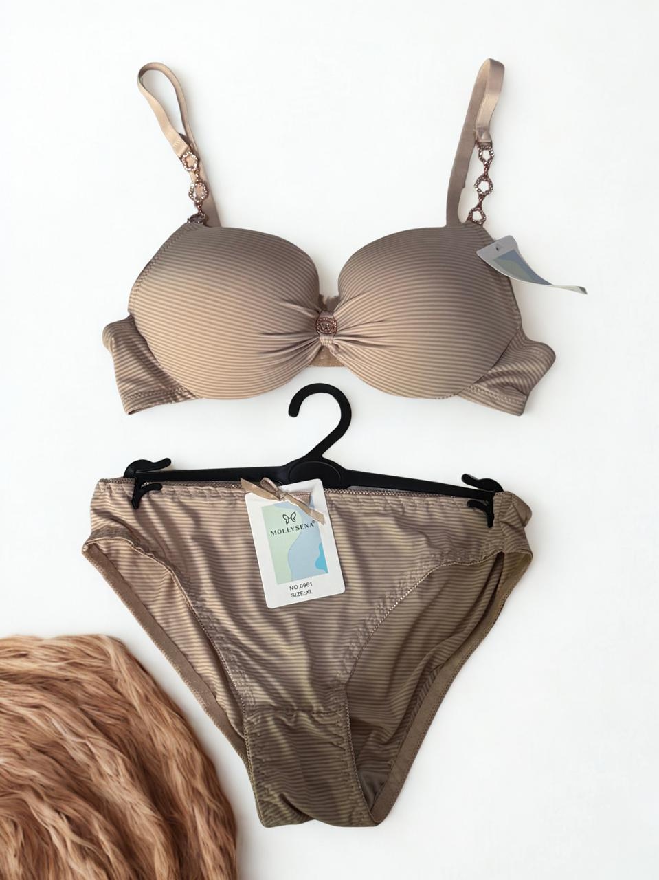 Stone Strap Push Up Bra with Matching Panty Set – Cup B, Size 36-42