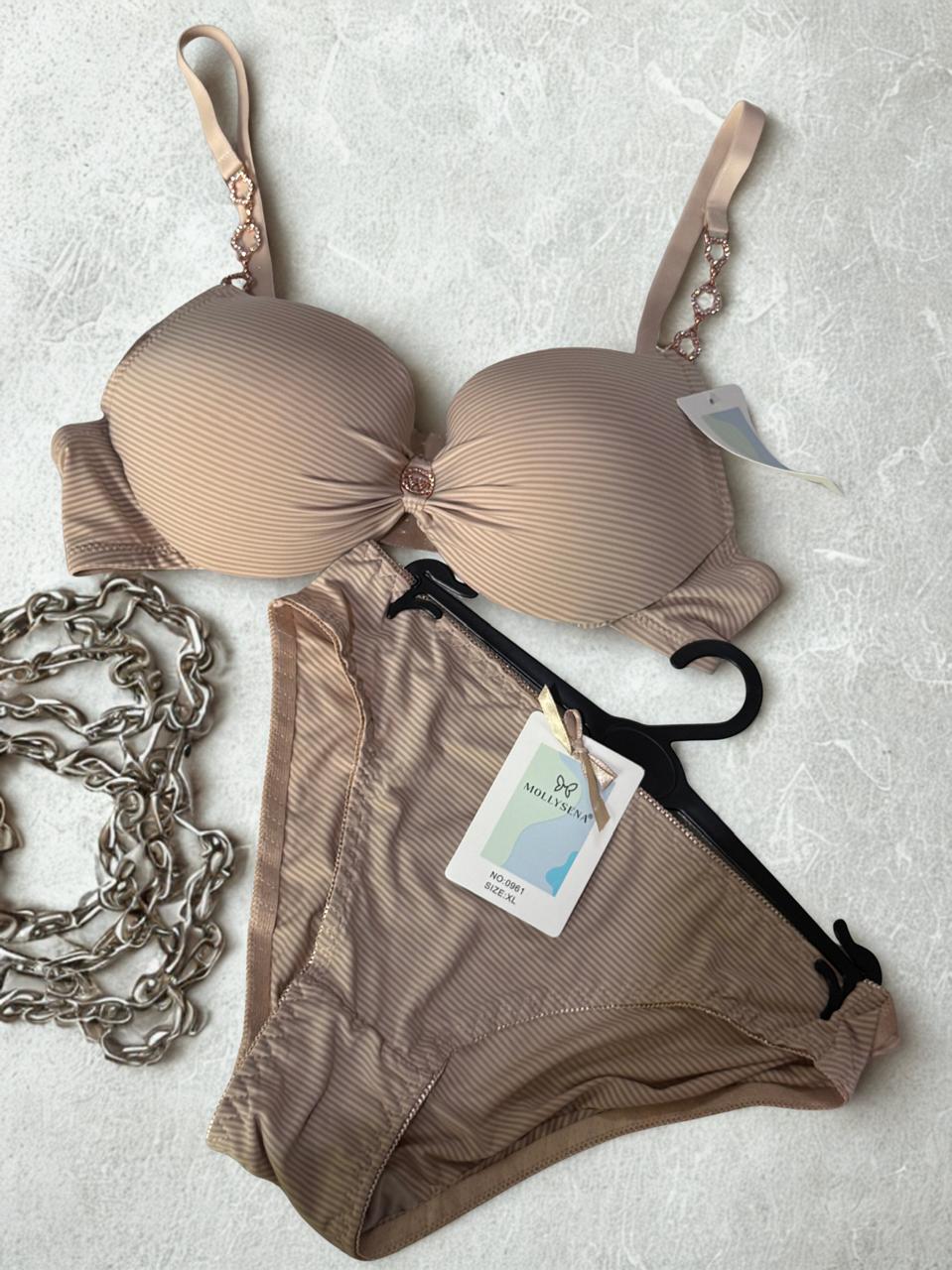 Stone Strap Push Up Bra with Matching Panty Set – Cup B, Size 36-42