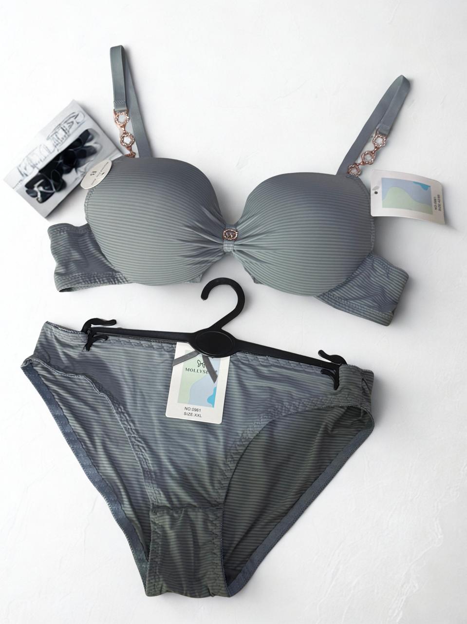 Stone Strap Push Up Bra with Matching Panty Set – Cup B, Size 36-42