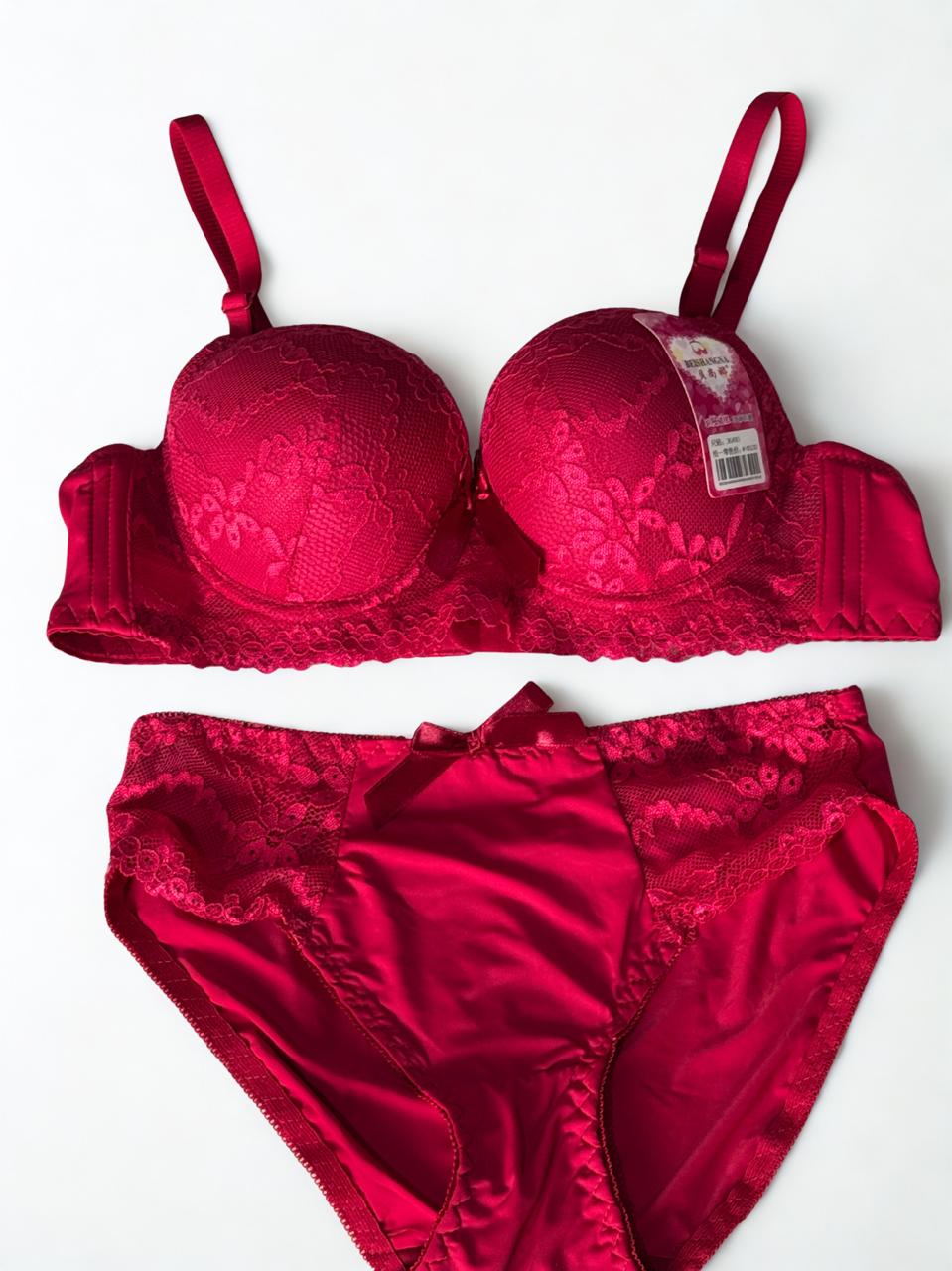 Women’s Lace Bra & Panty Set – Push Up Wired, Single Padded (Sizes 34–38, Cup B, Random Colors)