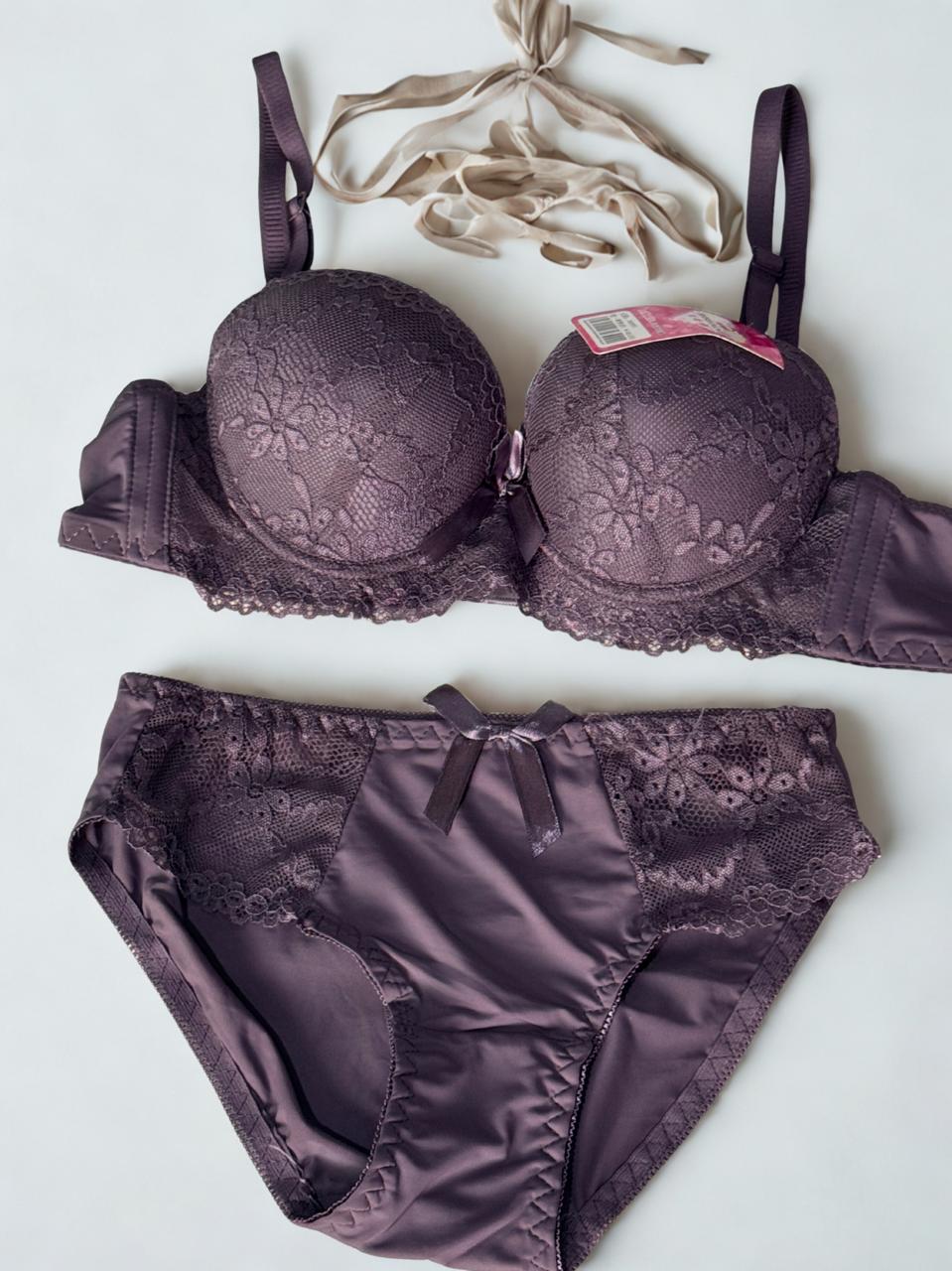Women’s Lace Bra & Panty Set – Push Up Wired, Single Padded (Sizes 34–38, Cup B, Random Colors)