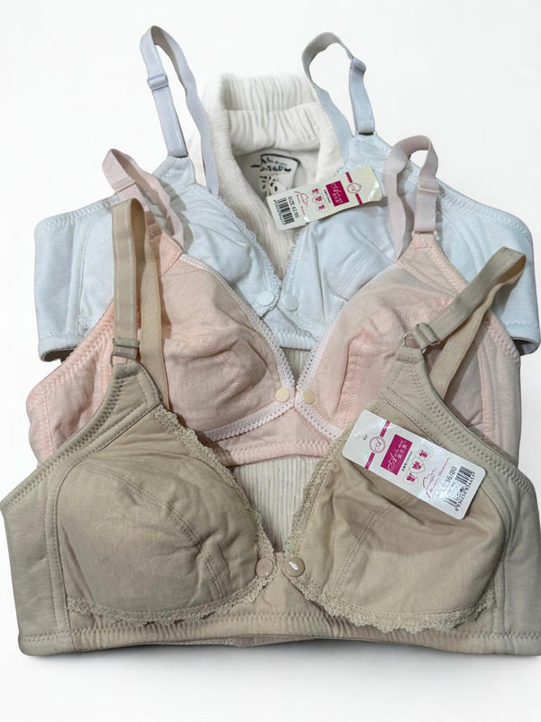 Front Open Nursing Bra – Lightly Padded, Comfortable Cotton – 3 Colors (Sizes 36–42)