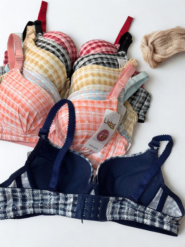 Check Pattern Push Up Ring Bra – Multi Colors | Padded Wedding Edition | Sizes 32–38 |