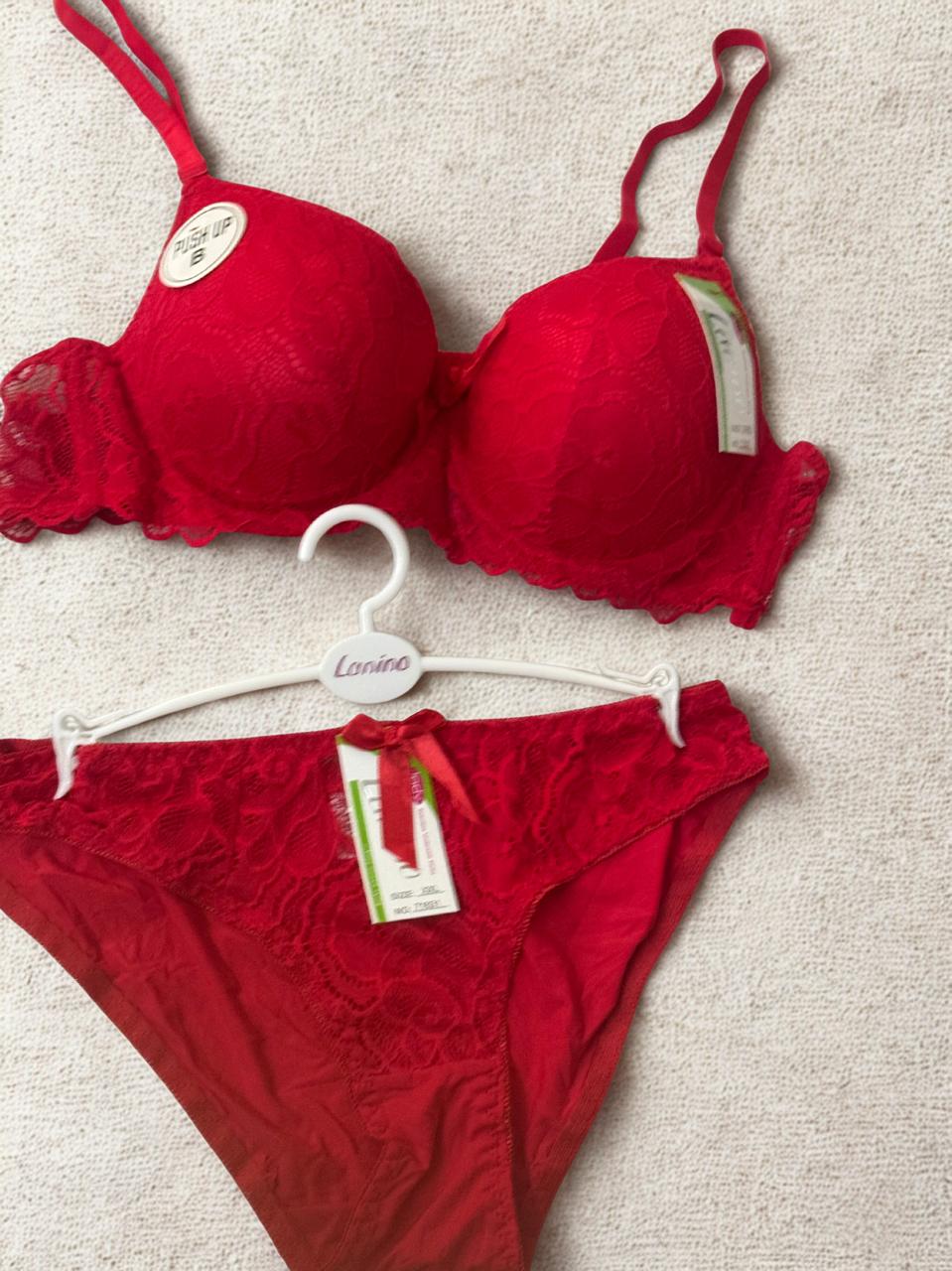 Bridal Lace Push Up Bra & Panty Set – Red Color | Double Padded Ring Bra | Sizes 32B–38B |