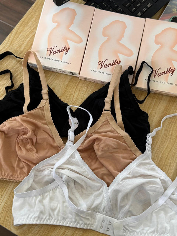 Blended Soft Cotton Bra – Everyday Comfort Non-Padded Non-Wired (Skin, White, Black) Sizes 32B-42B