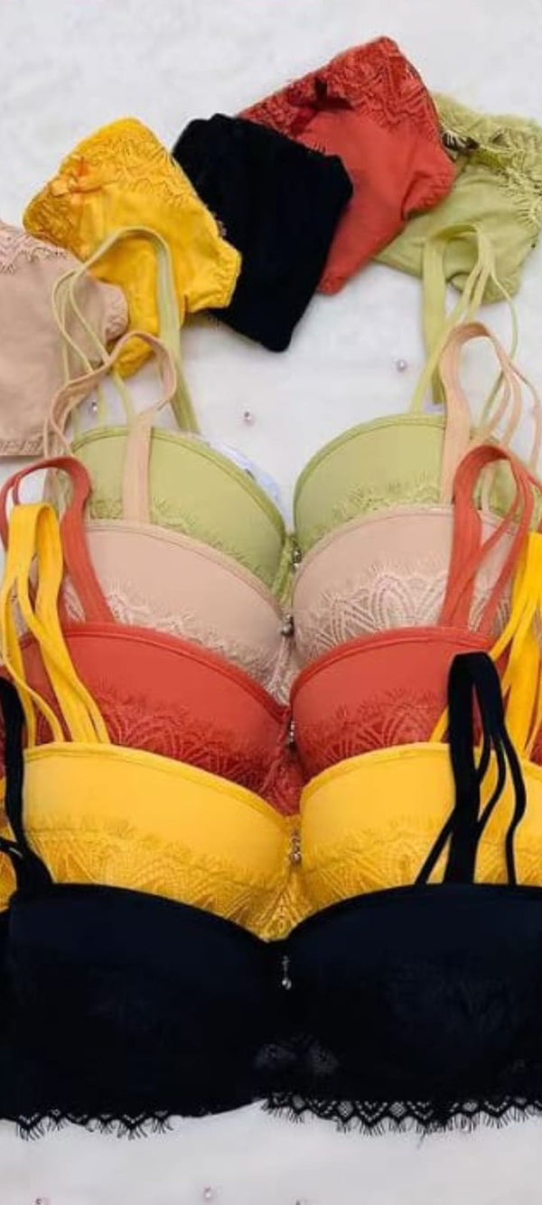 Silken Lace Push-Up Bra & Panty Set – Padded, Underwired, Elegant Lingerie (Sizes 34B–40B)