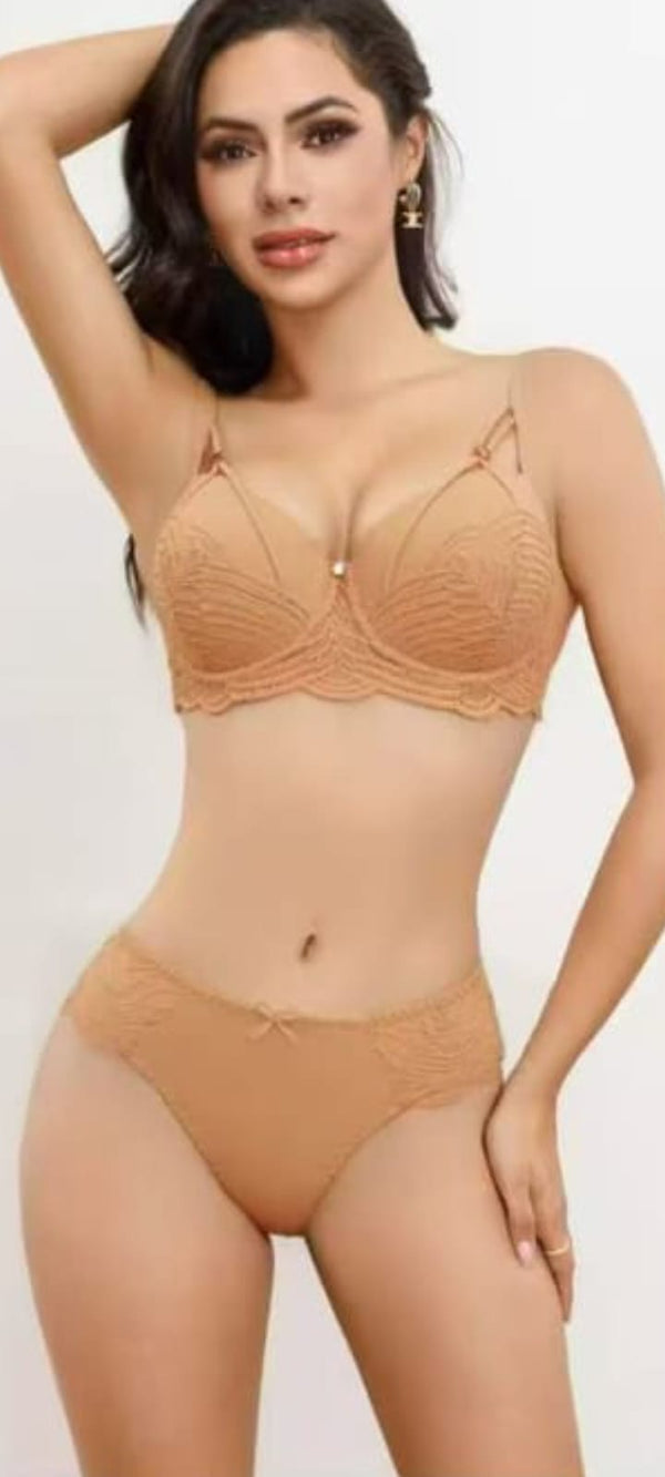 Silken D-Cup Thin Cup Bra & Panty Set – Lightweight Support, Lace Design (Sizes 38D–44D)