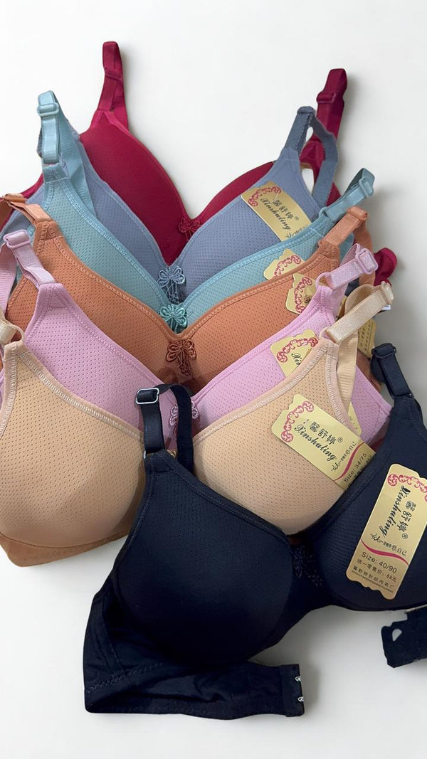 Pack of 2 – Breathable Single Padded Comfort Bras (A/B Cup Coverage | Sizes 32–38 | Random Colors)