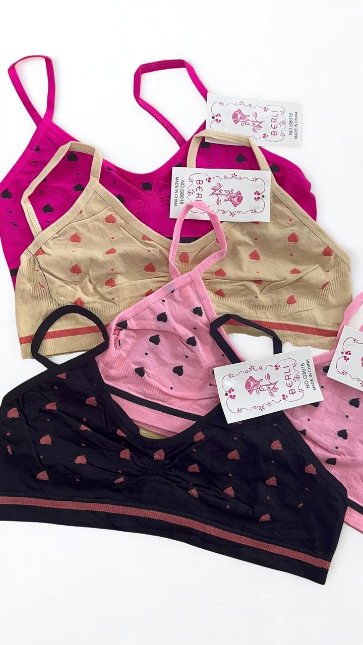 Pack of 4 Teen Girls Printed Training Bras with Back Hook – Soft Beginner Bra Fixed Strap Free Size