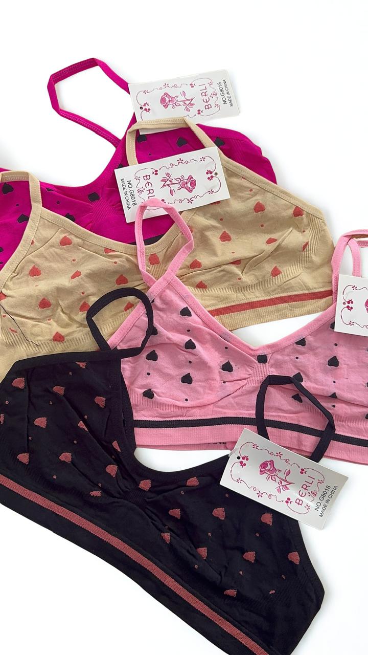 Pack of 4 Teen Girls Printed Training Bras with Back Hook – Soft Beginner Bra Fixed Strap Free Size
