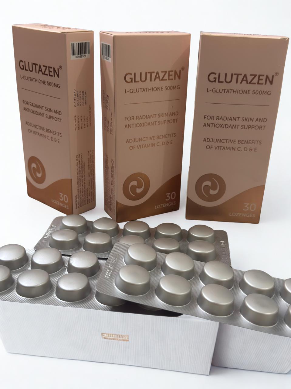 Glutazen L-Glutathione 500mg Lozenges – Skin Brightening & Antioxidant Support (30 Tablets)