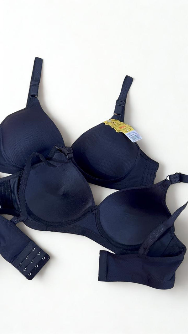 Pack of 2 Black Padded Bras – Smooth Cup Everyday Comfort T-Shirt Bras (B Cup)