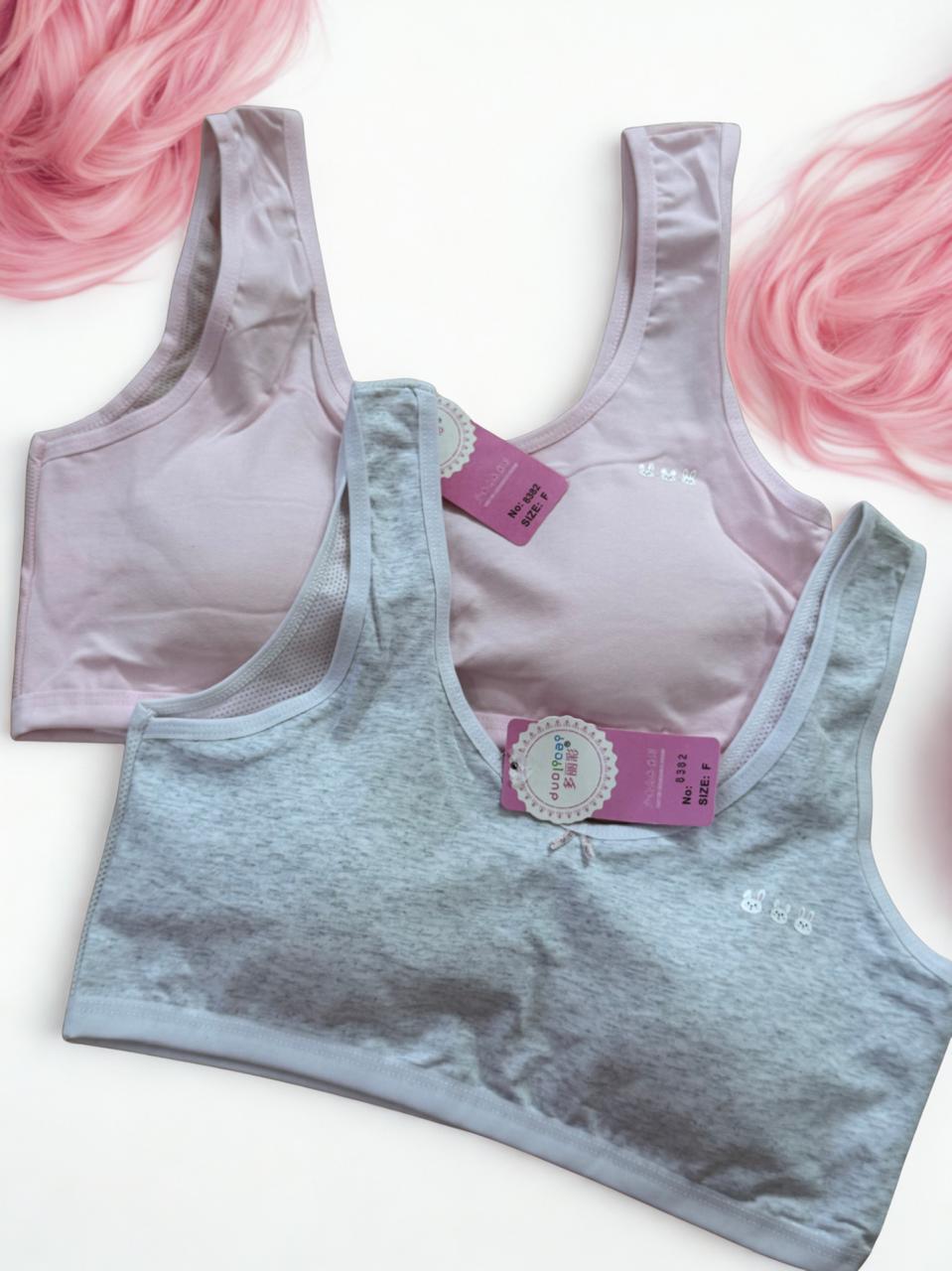 Pack of 2 Teen Girls Training Bras with Removable Pads Free Size Soft Breathable Beginner Bra Pakistan