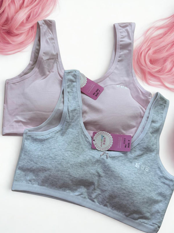 Pack of 2 Teen Girls Training Bras with Removable Pads Free Size Soft Breathable Beginner Bra Pakistan