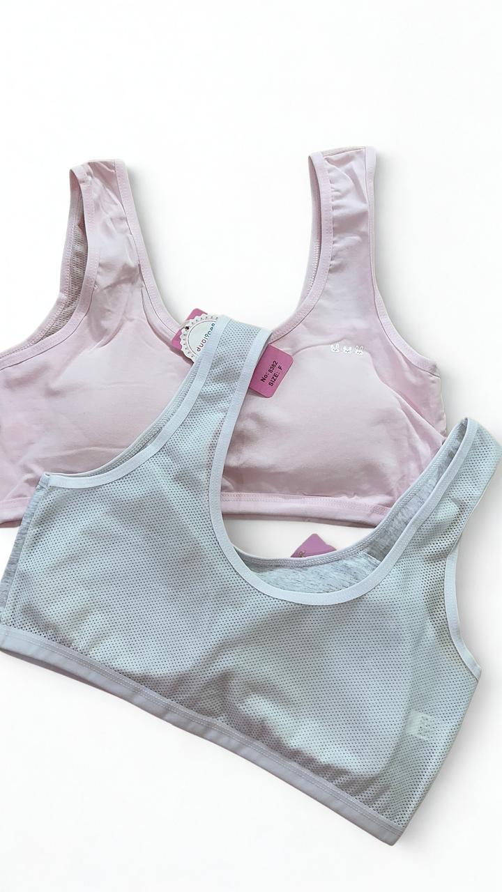 Pack of 2 Teen Girls Training Bras with Removable Pads Free Size Soft Breathable Beginner Bra Pakistan