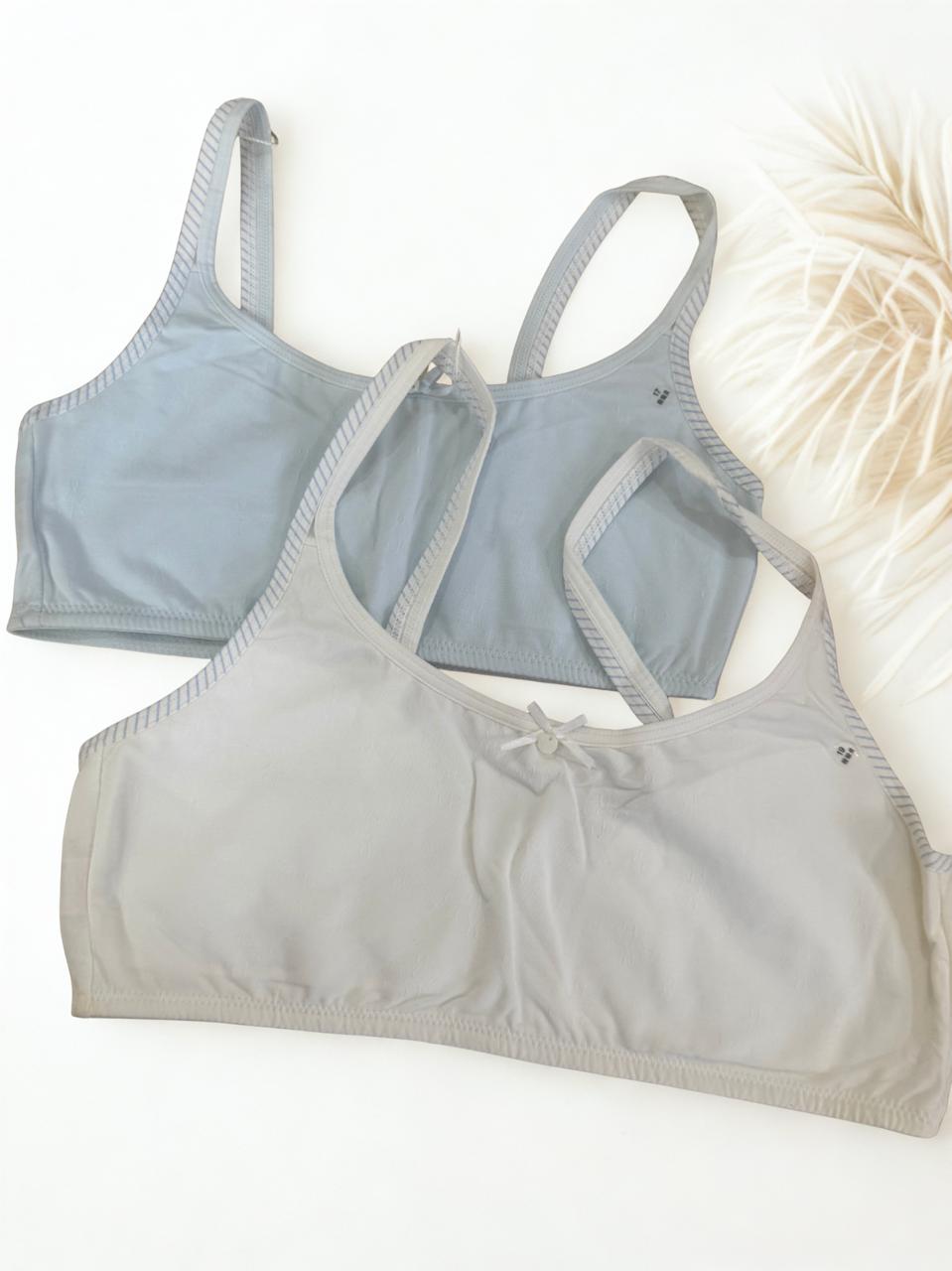 Pack of 2 Girls Lightly Padded Training Bras – Soft Cotton Wireless Beginner Bras for Teens