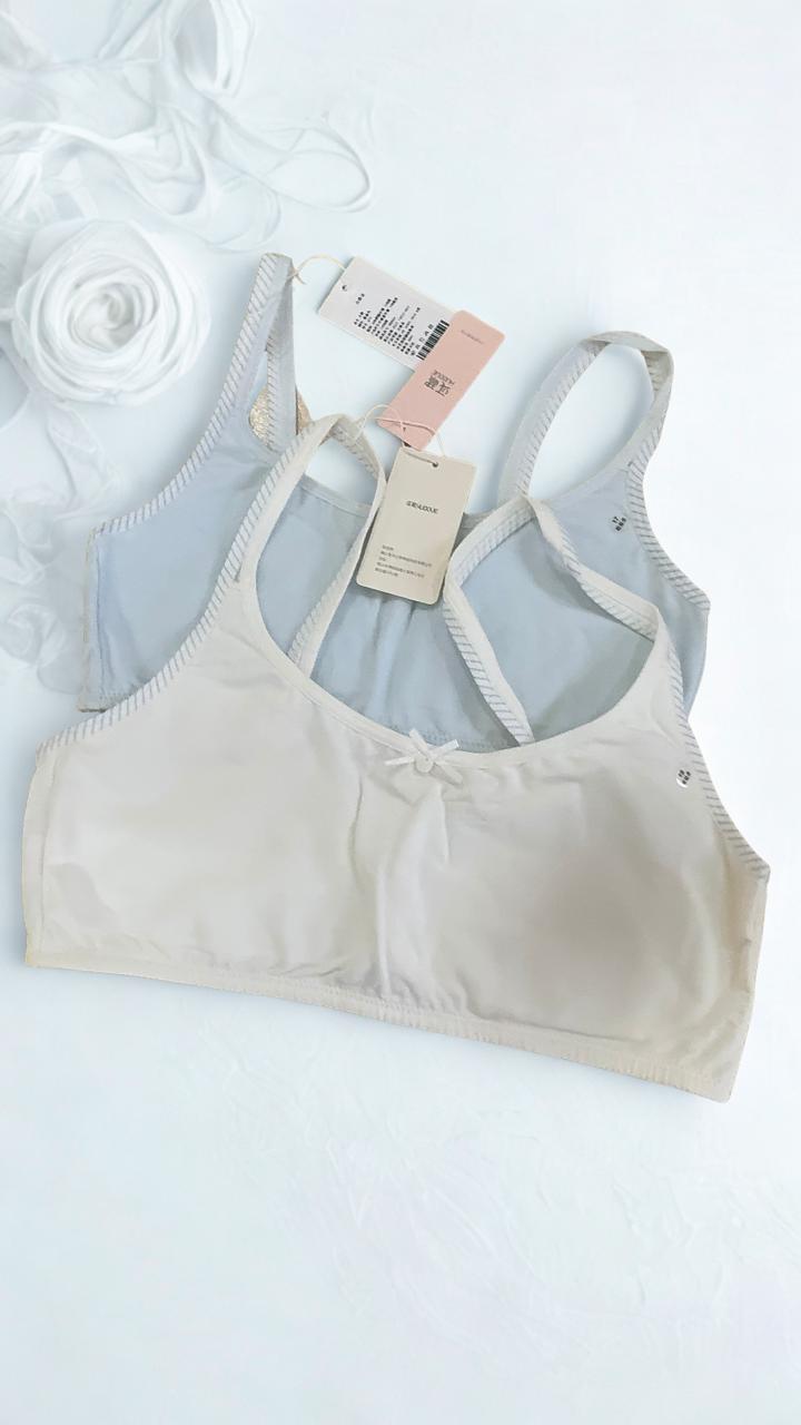Pack of 2 Girls Lightly Padded Training Bras – Soft Cotton Wireless Beginner Bras for Teens