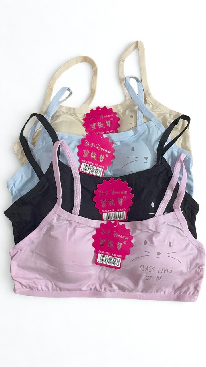 Pack of 4 Girls Training Bras with Removable Pads | Free Size | Soft Cotton Stretch | Random Colors