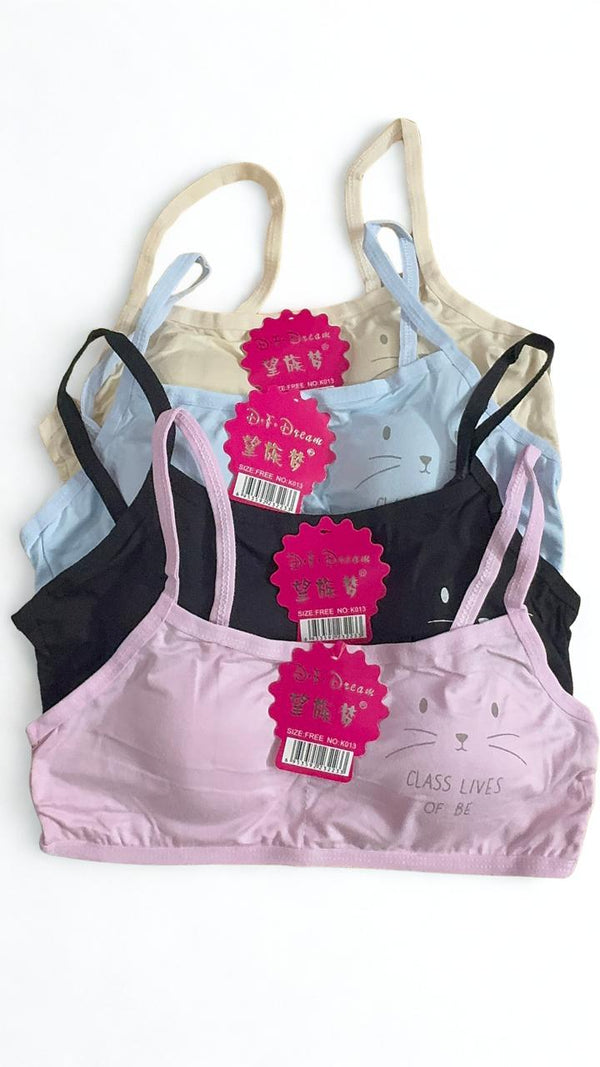 Pack of 2 & 4 Girls Training Bras with Removable Pads | Free Size | Soft Cotton Stretch | Random Colors