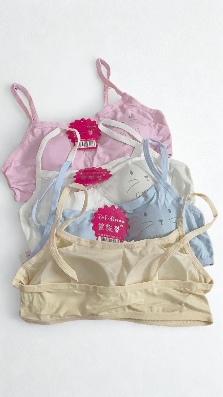 Pack of 4 Girls Training Bras with Removable Pads | Free Size | Soft Cotton Stretch | Random Colors